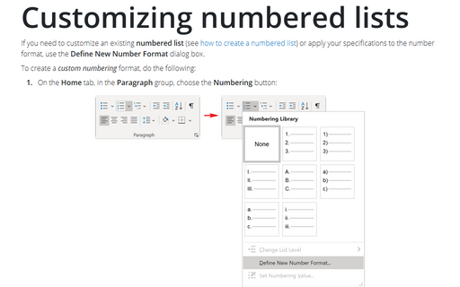 Customizing numbered lists