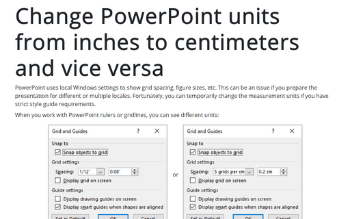 Change PowerPoint units from inches to centimeters and vice versa