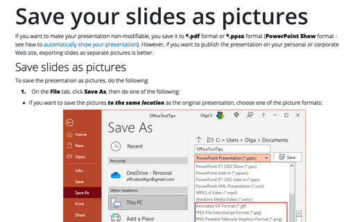 Save your slides as pictures