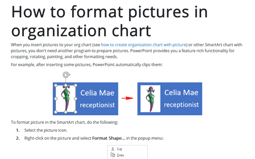 How to format pictures in organization chart