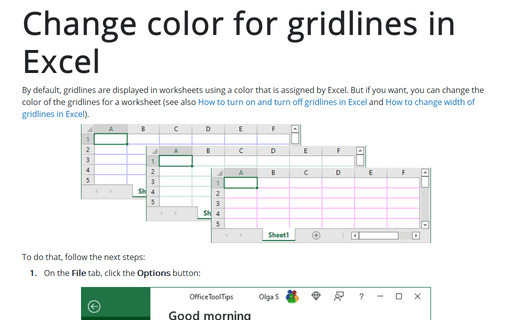 Change color for gridlines in Excel