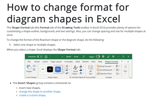 How to change format for diagram shapes in Excel
