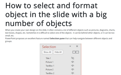 How to select and format object in the slide with a big number of objects