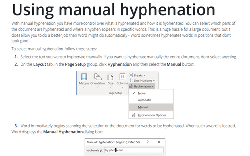 Using manual hyphenation