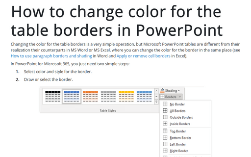 How to change color for the table borders in PowerPoint