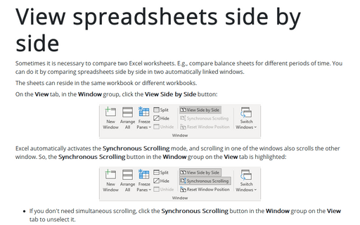 View spreadsheets side by side