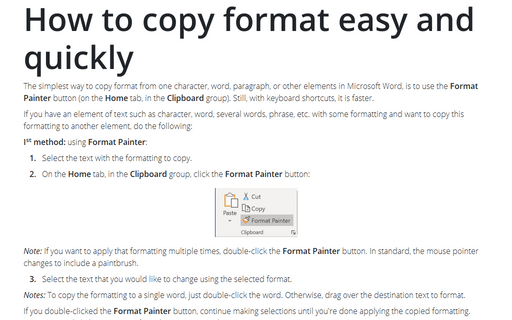 How to copy format easy and quickly