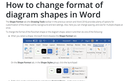 How to change format of diagram shapes in Word