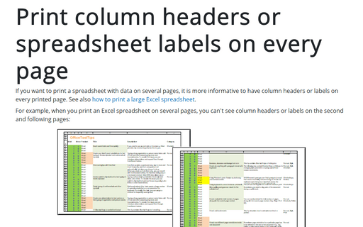 Print column headers or spreadsheet labels on every page
