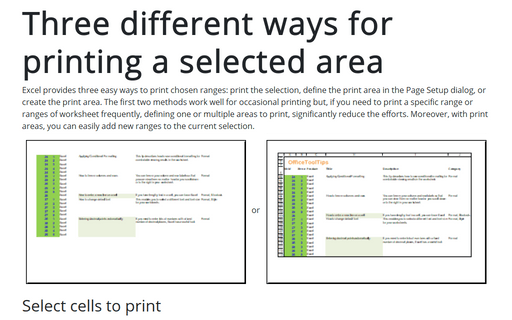 Three different ways for printing a selected area