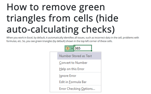 How to remove green triangles from cells (hide auto-calculating checks)