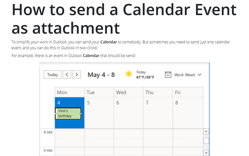How to send a Calendar Event as attachment