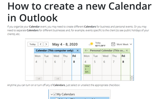 How to create a new Calendar in Outlook