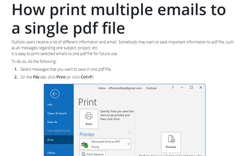 How print multiple emails to a single pdf file