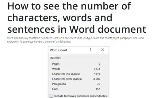 How to see the number of characters, words and sentences in Word document