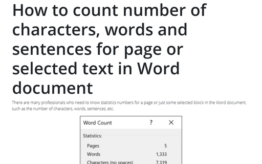 How to count number of characters, words and sentences for page or selected text in Word document