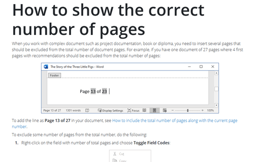 How to show the correct number of pages