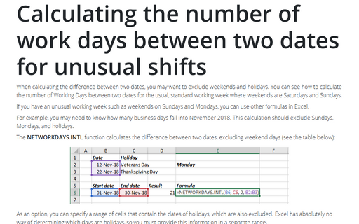 Calculating the number of work days between two dates for unusual shifts
