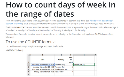 How to count days of week in the range of dates