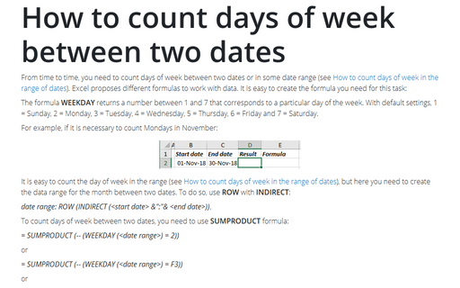How to count days of week between two dates