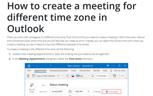 How to create a meeting for different time zone in Outlook