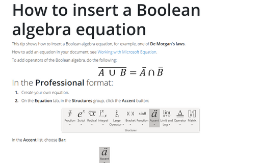 How to insert a Boolean algebra equation