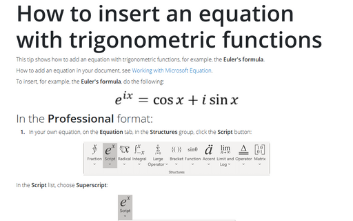 How to insert an equation with trigonometric functions