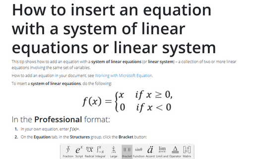 How to insert an equation with a system of linear equations or linear system