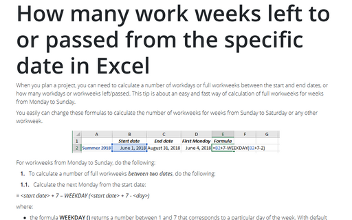 How many work weeks left to or passed from the specific date in Excel