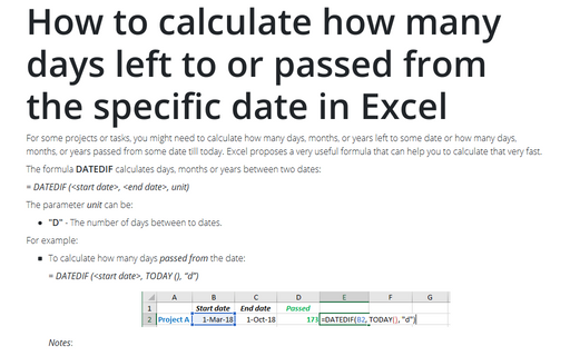 How to calculate how many days left to or passed from the specific date in Excel