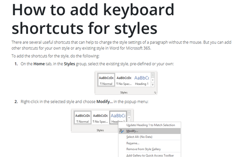 How to add keyboard shortcuts for styles