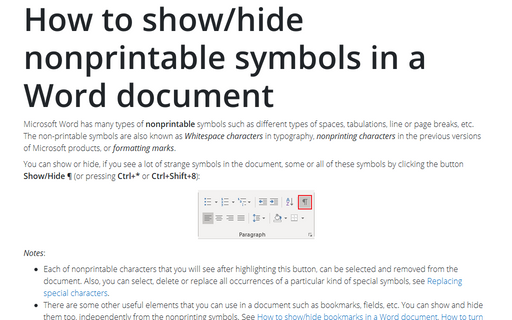 How to show/hide nonprintable symbols in a Word document