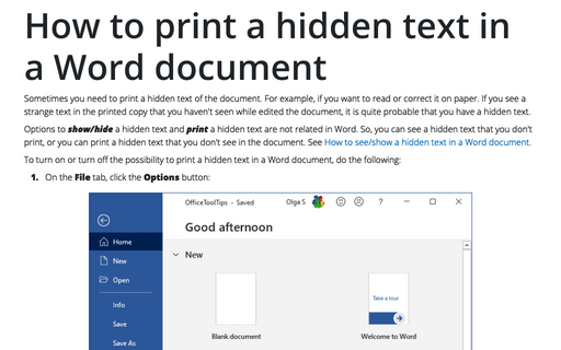 How to print a hidden text in a Word document