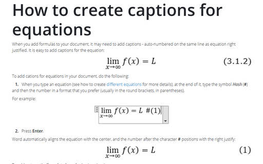 How to create captions for equations