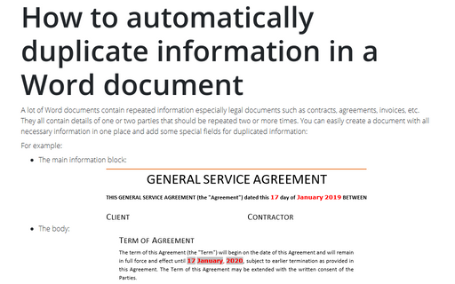 How to automatically duplicate information in a Word document