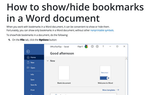 How to show/hide bookmarks in a Word document