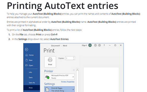 Printing AutoText entries