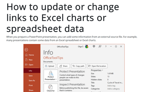 How to update or change links to Excel charts or spreadsheet data in PowerPoint
