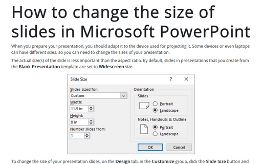 How to change the size of slides in Microsoft PowerPoint