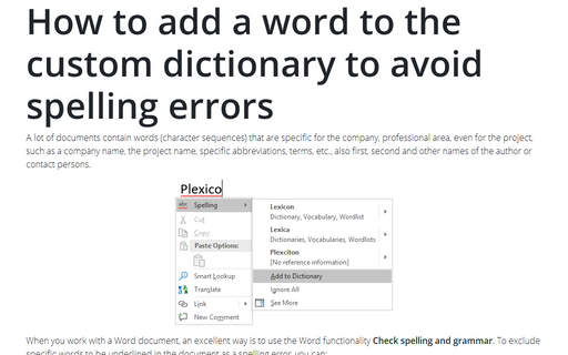 How to add a word to the custom dictionary to avoid spelling errors