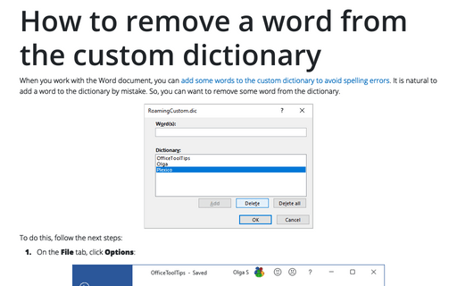How to remove a word from the custom dictionary