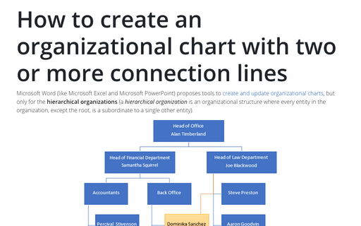 How to create an organizational chart with two or more connection lines