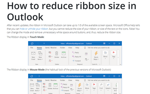 How to reduce ribbon size in Outlook