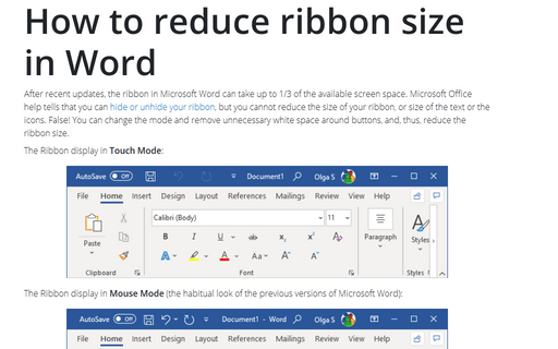 How to reduce ribbon size in Word