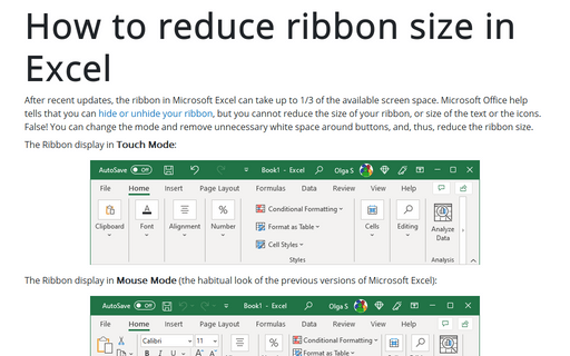 How to reduce ribbon size in Excel