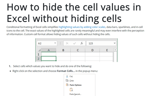 How to hide the cell values in Excel without hiding cells