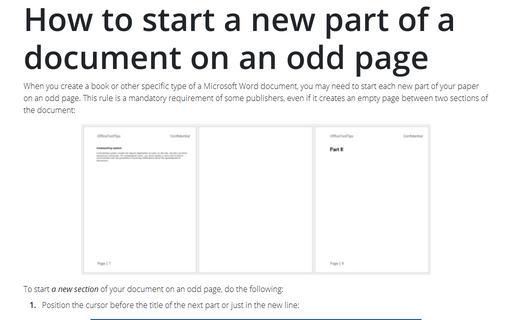 How to start a new part of a document on an odd page
