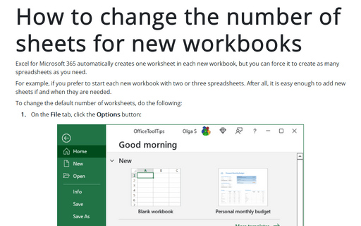 How to change the number of sheets for new workbooks
