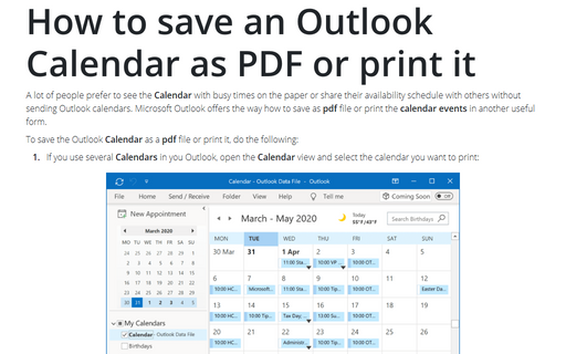 How to save an Outlook Calendar as PDF or print it