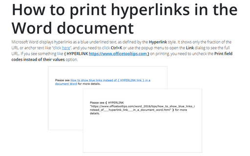 How to print hyperlinks in the Word document